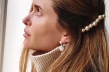 a cool pearl barrette and matching pearl earrings for a trendy look for almost any party