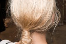 a creative wrapped ponytail with a messy top is a cool idea for every day