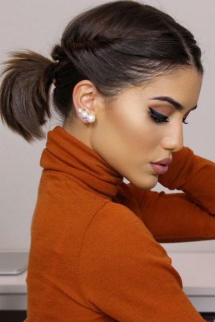 a low ponytail with twists is a super chic and catchy hairstyle idea to try on short hair