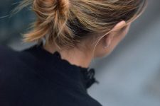 a wrapped messy French chignon with a sleek top is a cool idea if you wanna look more elegant