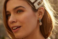 rectangle pearl barrettes and a variety of ear cuffs are what will make your look ultimate