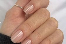 02 nude square nails with vertical white stripes are amazing for any occasion, it’s an alternative to usual nude