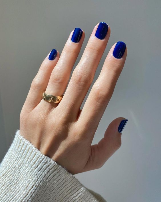 extra bold electric blue looks perfect and not too much on short square nails