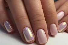 10 a short square manicure on blush and iridiscent is amazing for spring and summer, they look bright and cool