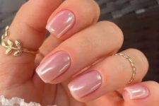 12 a beautiful pink glazed donut manicure of a comfortable square oval shape is a perfect idea for a no-fuss look
