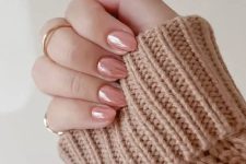 13 beautiful chrome amber nails of an almond shape will be a soft touch of color to your look