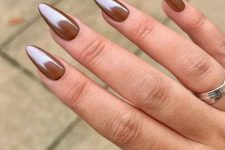 14 chrome brown nails, with an almond shape and long ones, will be great for a fall bridal look, they will add a touch of color