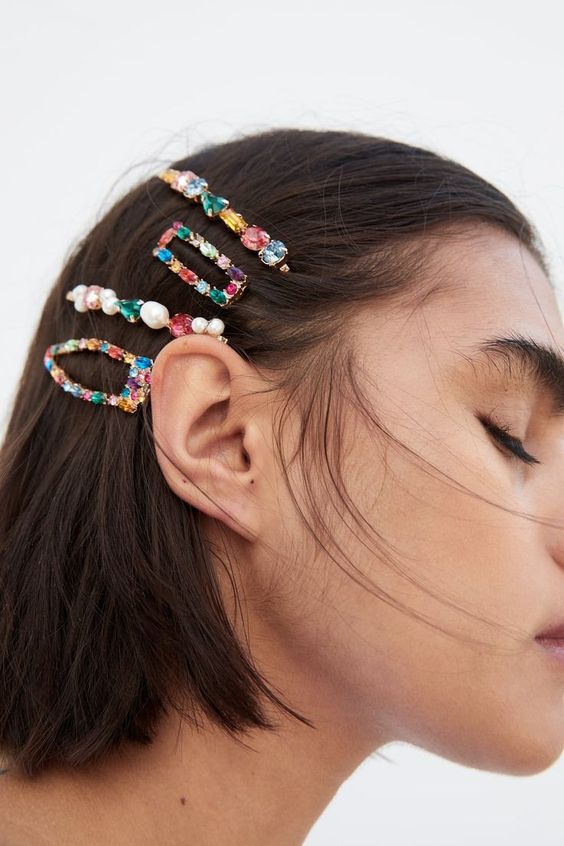 colorful gemstone hairpins and barrettes are an amazing way to accent your hairstyle in the best way possible