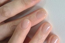 33 glitter nude nails with a greyish tone are a cool alternative to usual nude, they lookchic and eye-catchy and sparkling