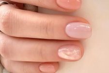 37 a delicate and subtle nude manicure done in soft shades of blush, peachy and chrome is amazing