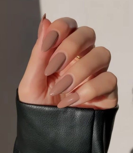 a delicate nude brownish shade accents the shape of the nails and looks elegant, brown is the new nude