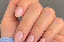 a catchy modern French manicure with square nails and micro white corners as a fresh alternative to usual French tips