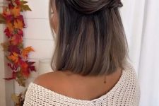 a half updo of a long bob, with a bump and some littel braids on top is a cool and catchy idea