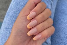 a lovely Peach Fuzz French manicure of an almond shape is a super cool and catchy idea to rock