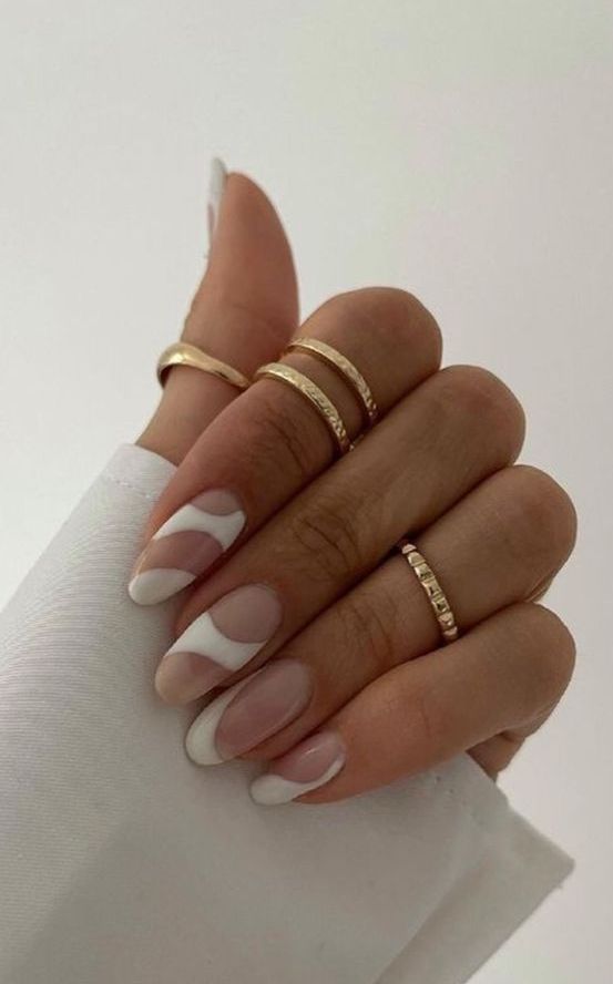 a lovely nude swirl manicure in blush and white is a fantastic idea for a modern look, a version of French nails