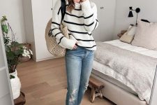 a practical spring outfit in a striped sweater