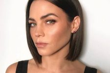 a stylish deep brown straight blunt midi bob is a cool and catchy solution for a modern and chic look