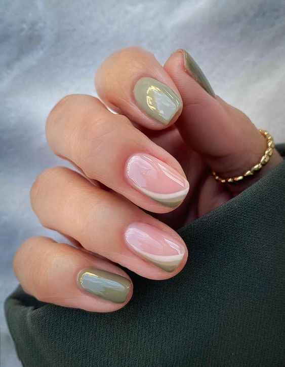 beautiful sage green square nails with curves and solid sage green nails are amazing for spring and fall