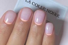 blush to lilac short square nails with Peach Fuzz touches are amazing for spring and summer, this is a fresh version of French nails