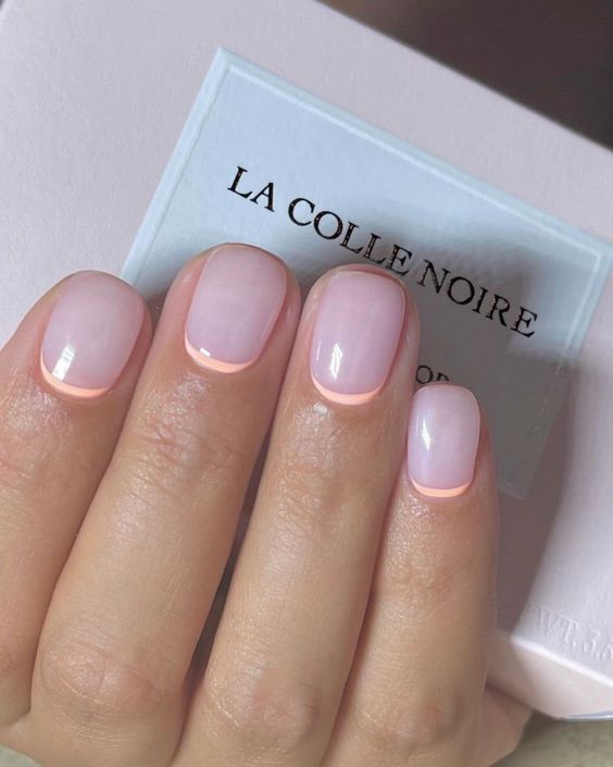 blush to lilac short square nails with Peach Fuzz touches are amazing for spring and summer, this is a fresh version of French nails