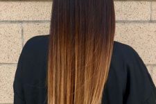 extra bold ombre long hair from black to copper and bronde, plus a lot of volume