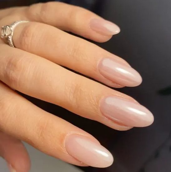 long blush glazed donut nails of an almond shape are amazing for a wedding, this is a fresh take on nude nails