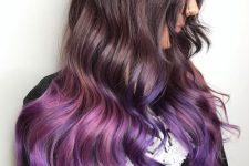 a bold purple hairstyle