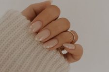 lovely almond-shaped nude floral nails are a fantastic idea for any wedding, especially a spring or summer one