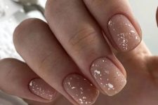 matte nude wedding nails with touches ofsilver foil are a lovely idea for a modern glam bride