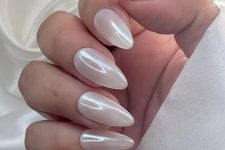 milky chrome long almond nails are the newest and trendiest perfection, they look bold and chic