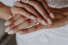 nude white polka dot wedding nails like these ones are a great idea for a girlish and playful bridal look