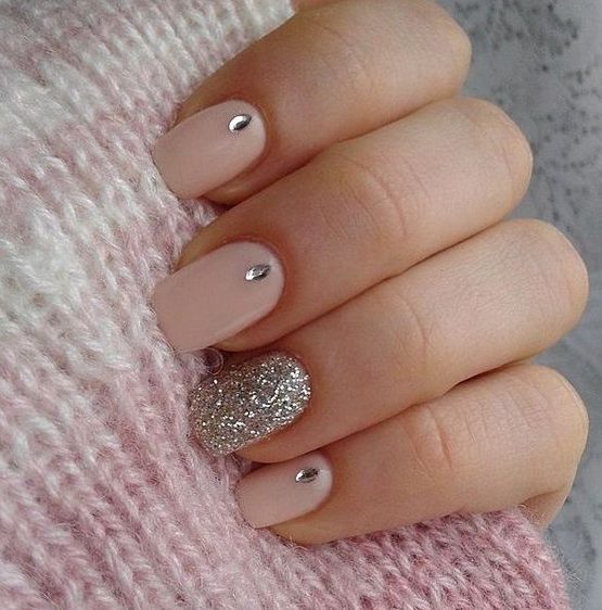 pink nails with a silver glitter accent one and some rhinestones are super glam, bright and chic