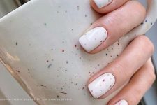 white short square nails with colorful speckles are a great idea for spring or summer, and you can make such a design yourself