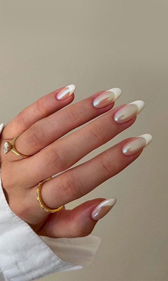 glazed donut French nails are amazing, this is a timeless French manicure but with a new trendy finish