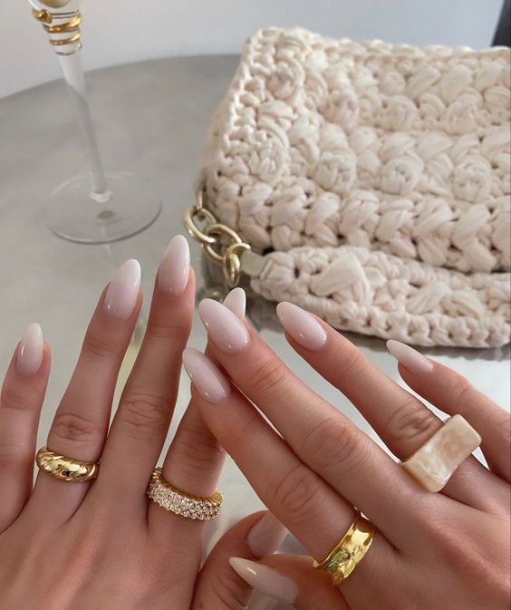 long almond milky nails are a beautiful and chic solution for spring or summer, they look delicate and refined