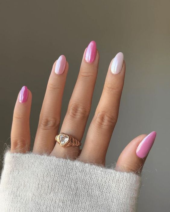 milky, blush and hot pink glazed nails are two trends in one - pinka nd glazed donut nails, they look wow