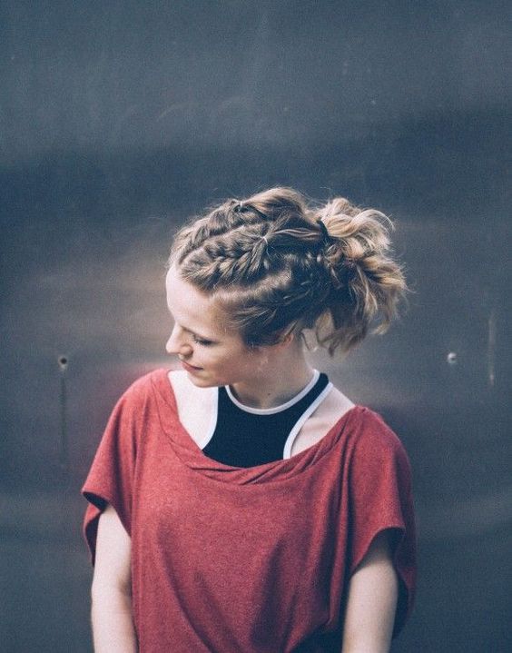 a braided top and side braids plus a messy wavy high ponytail are a cool idea for both medium and long hair