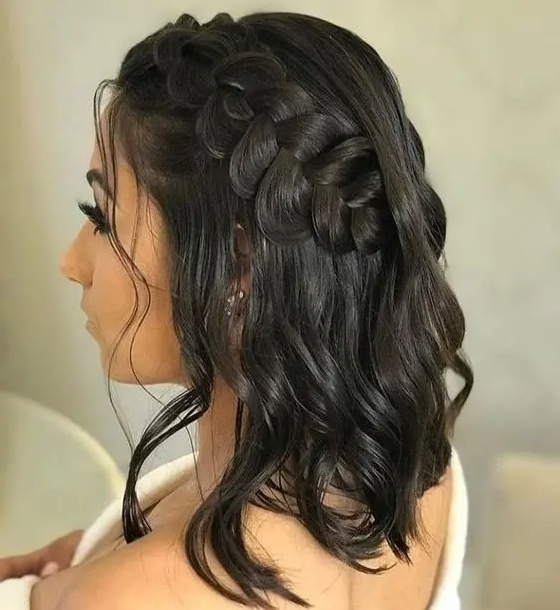 a medium half updo with a loose side braid and waves down is always a good idea for many occasions