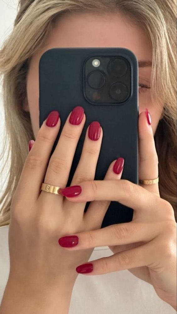 bold red squoval nails are a bold idea for Old Money looks, this is bold classics