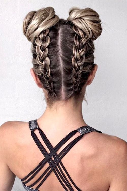 braids secured on top the head as space buns will keep your hair in place and will give you a cute look