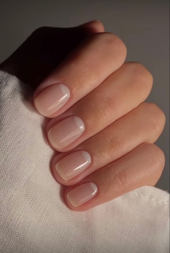classic naked nails with a milky top and painted lunulas are very beautiful and natural