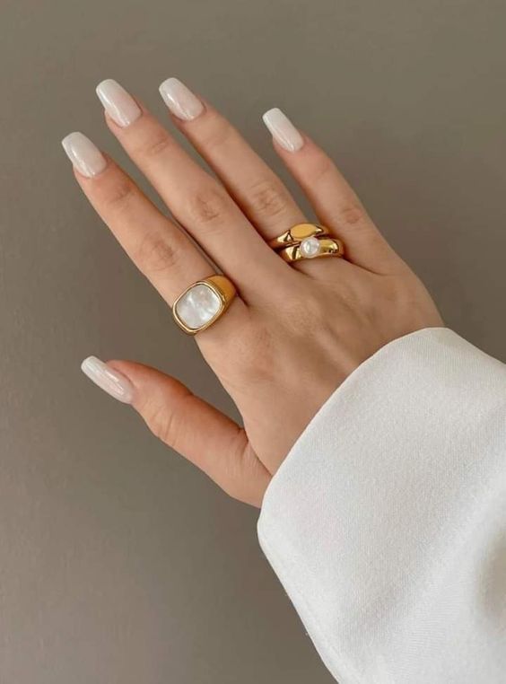 long square milky nails look very chic, refined and beautiful