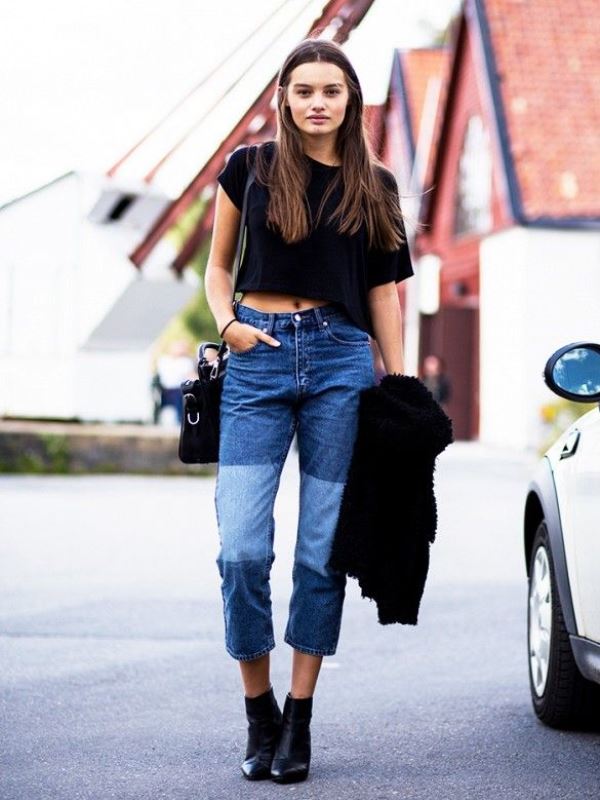 Trendy outfits with patchwork denim to recreate  2