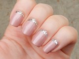 dusty pink nails with silver sequins will be a delicate and lovely NYE party solution without too much statement
