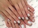 a mother of pearl sequin manicure and pedicure is a bold and cool idea for NYE parties, they will add a touch of shine