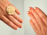 striped Halloween nails inspired by candy corn are a cool and bright solution for a party