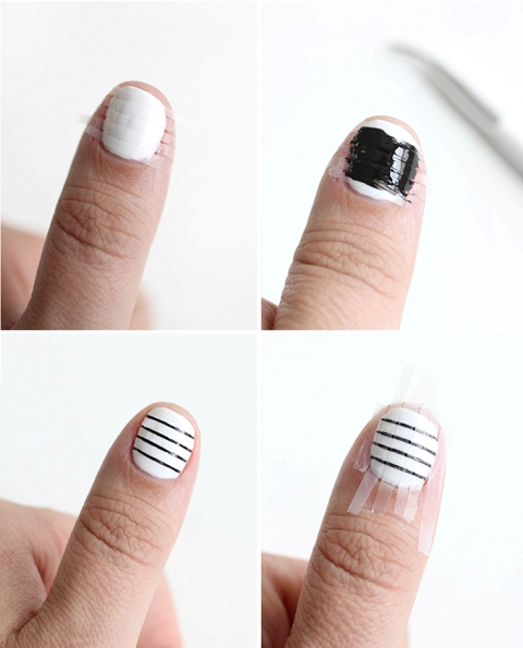 Funny DIY Black And White Crosshatch Nail Art