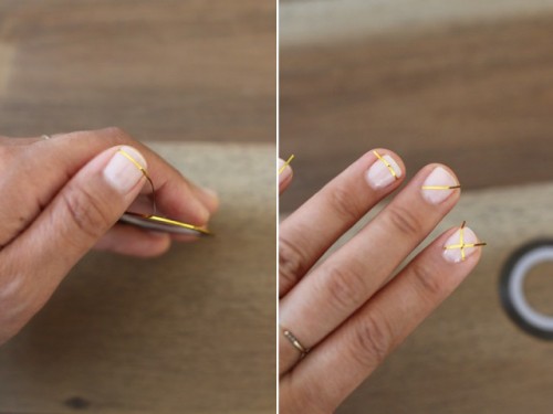 Geometric DIY Gold Striped Nails