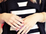 peach and purple alternating nail art