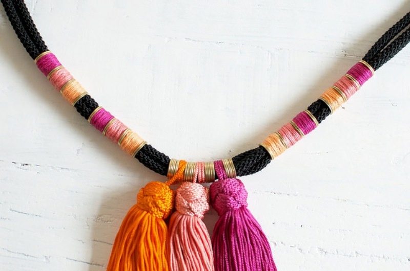 Picture Of colorful and fancy diy summer tassel necklace  2